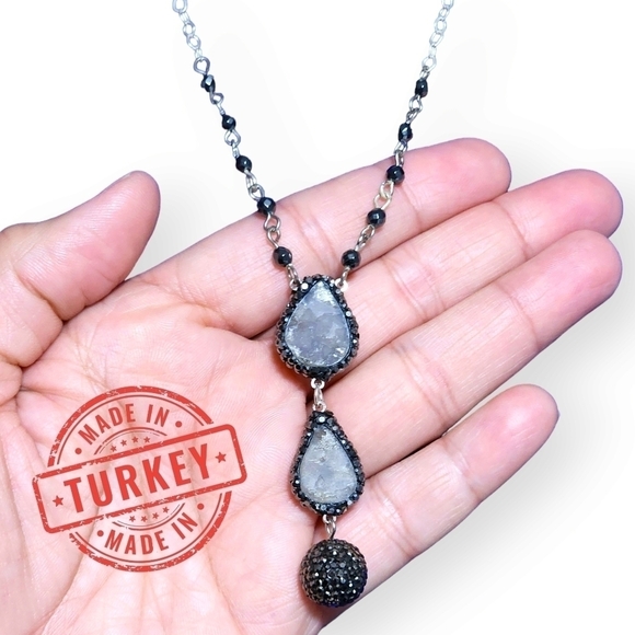 🆕️Turkish Handcrafted 925 Silver Druzy Chalcedony Necklace Elegant Gemstones - Picture 1 of 11